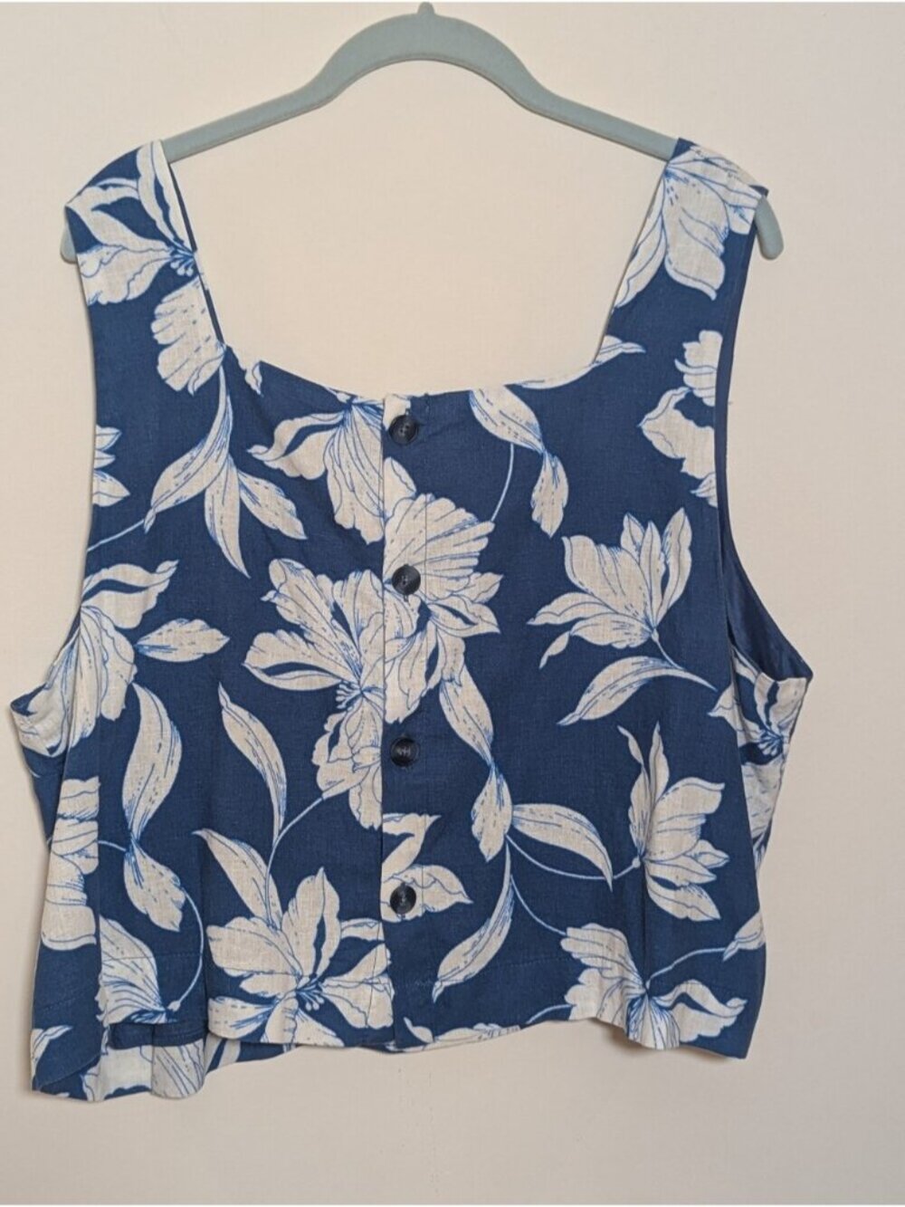 Tank Top Linen Blend Square Neck Button Back - Picture 2 of 2